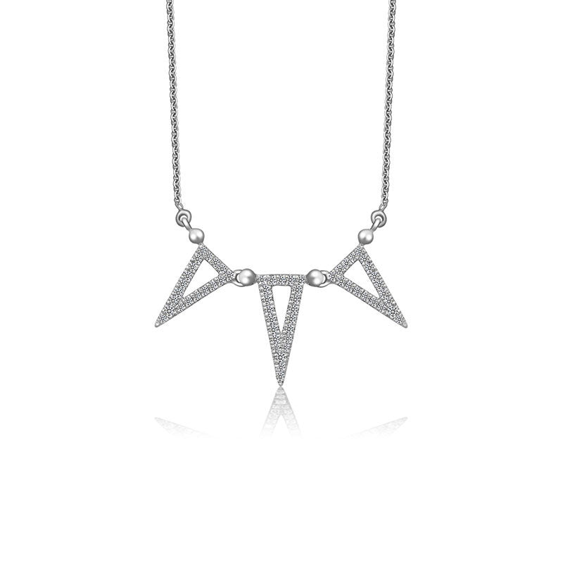 18k Gold Triple Hollow Triangle Diamond Necklace - Genevieve Collection