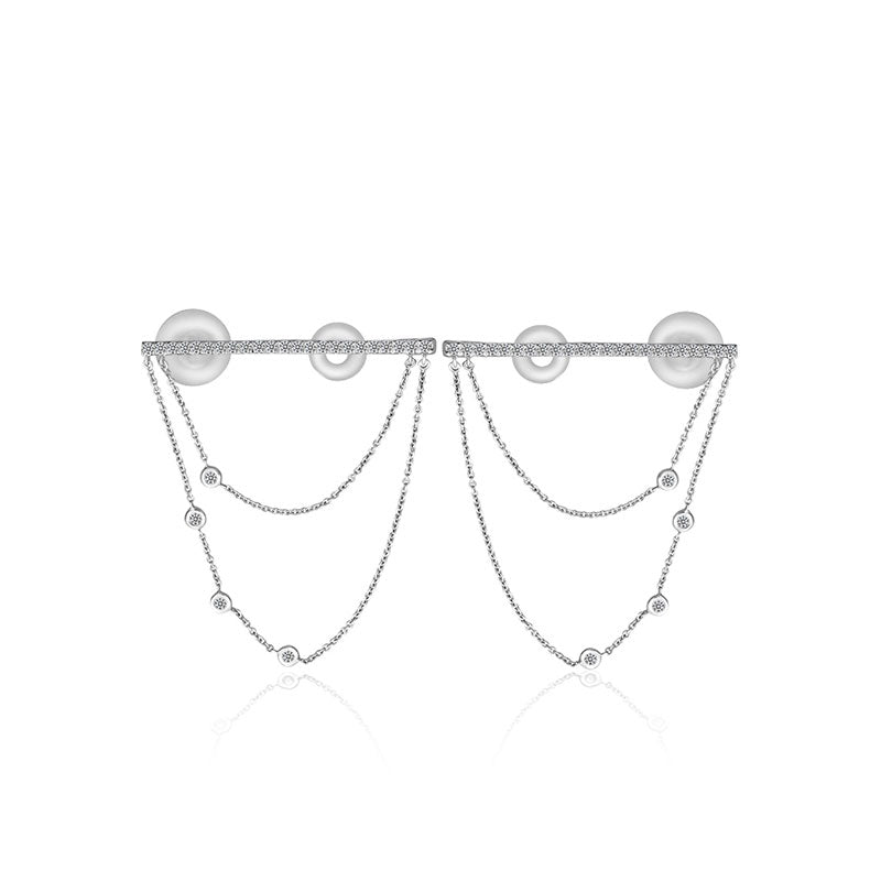 18k Gold Line Diamond Ear Cuff with Chain - Genevieve Collection