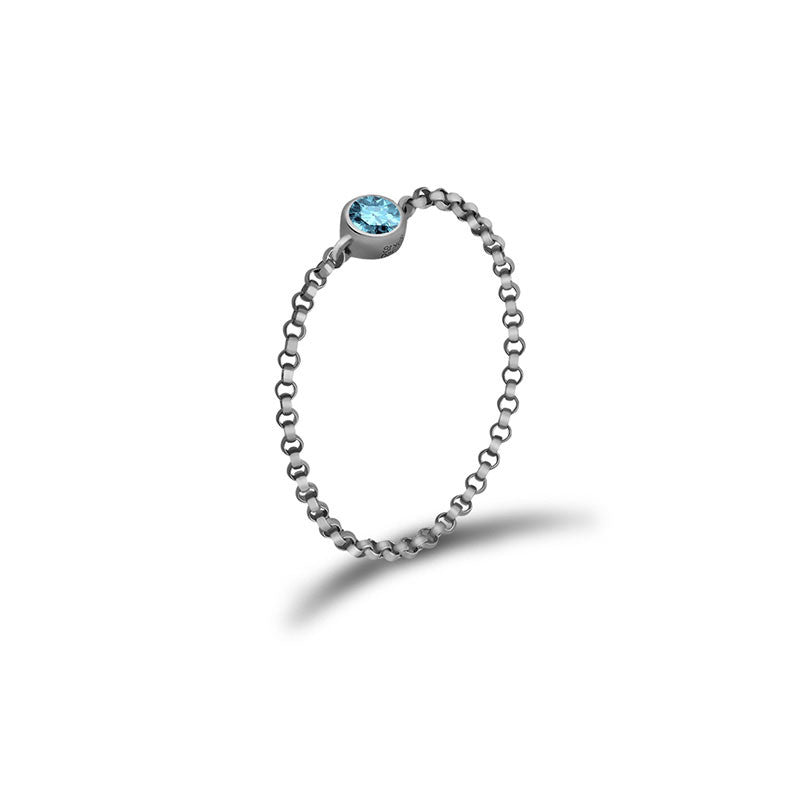18k Gold March Birthstone Aquamarine Chain Ring - Genevieve Collection