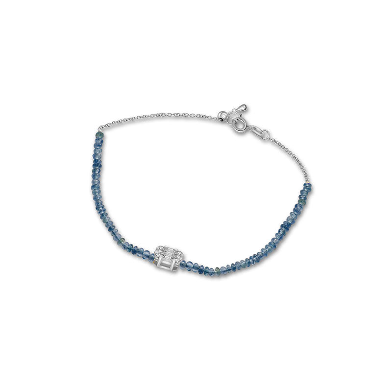 18k Gold Sapphire Beaded with Square Shape Diamond Bracelet - Genevieve Collection