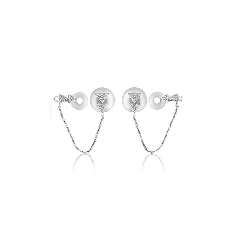 18k Gold Double Triangle Dangling Diamond Ear Cuff - Genevieve Collection