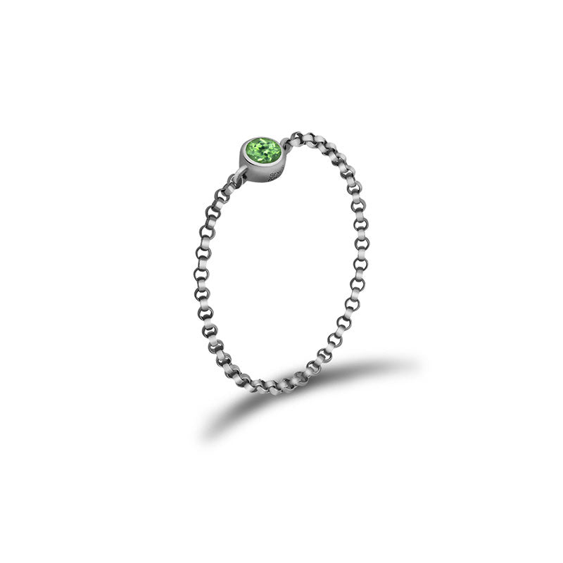 18k Gold August Birthstone Peridot Chain Ring - Genevieve Collection