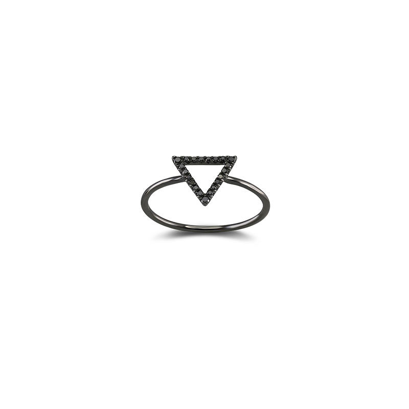 18k Gold Hollow Triangle Pave Black Diamond Ring - Genevieve Collection