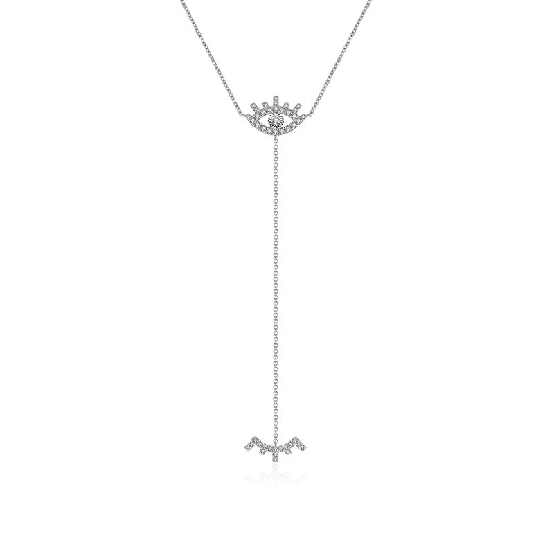 18k Gold Evil Eye Diamond Dangle Necklace - Genevieve Collection