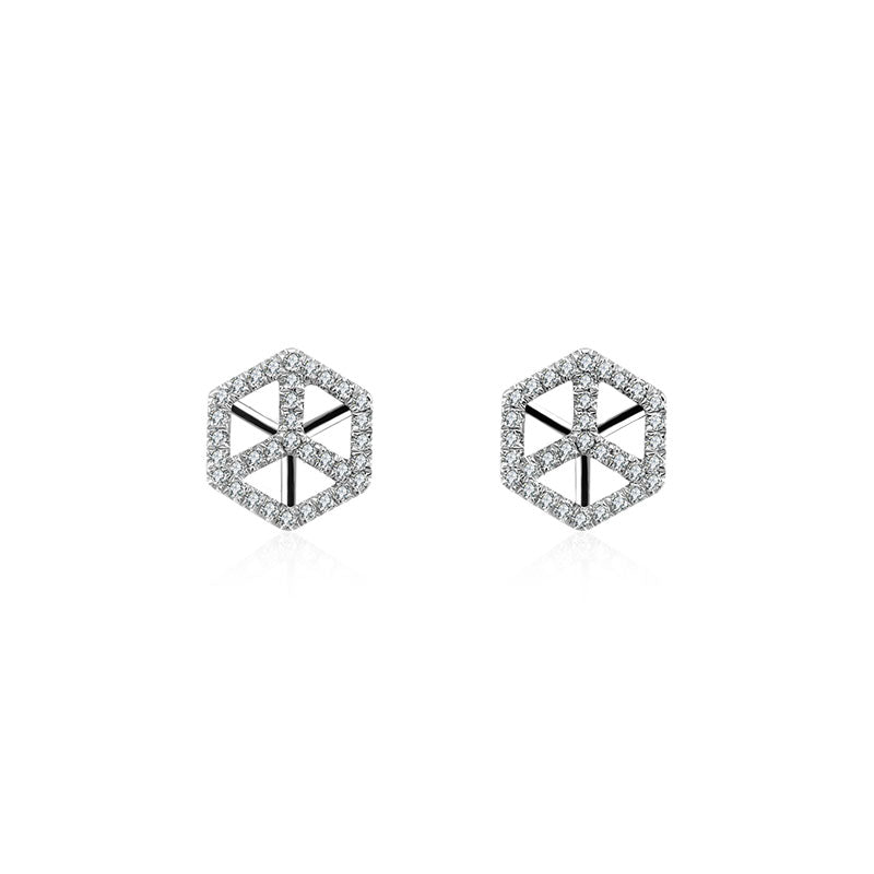 18k Gold Geometric Cube Diamond Earring - Genevieve Collection