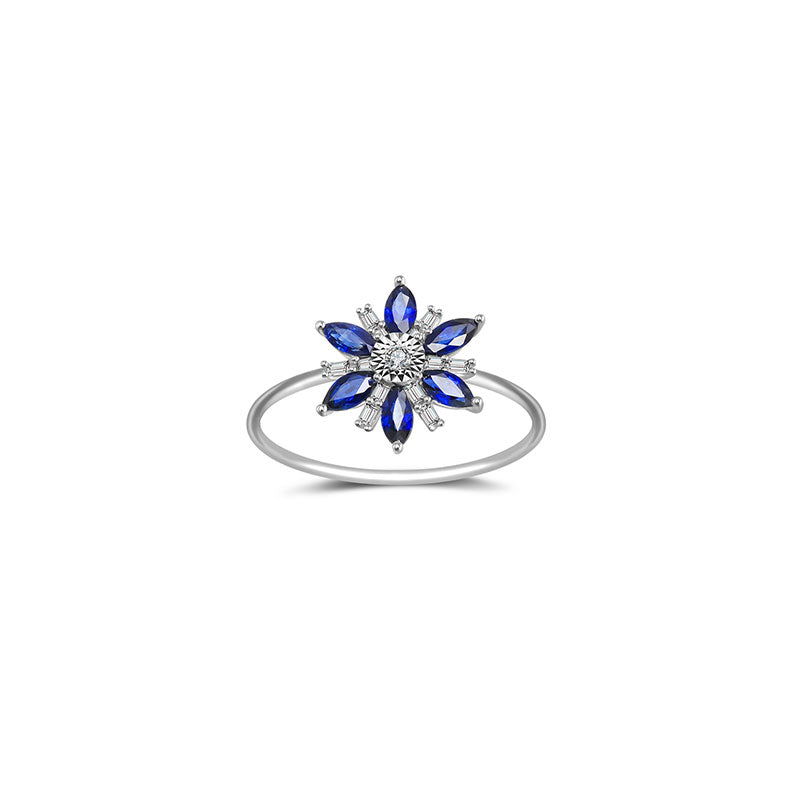 18k Gold Flower Shape Sapphire Diamond Ring - Genevieve Collection