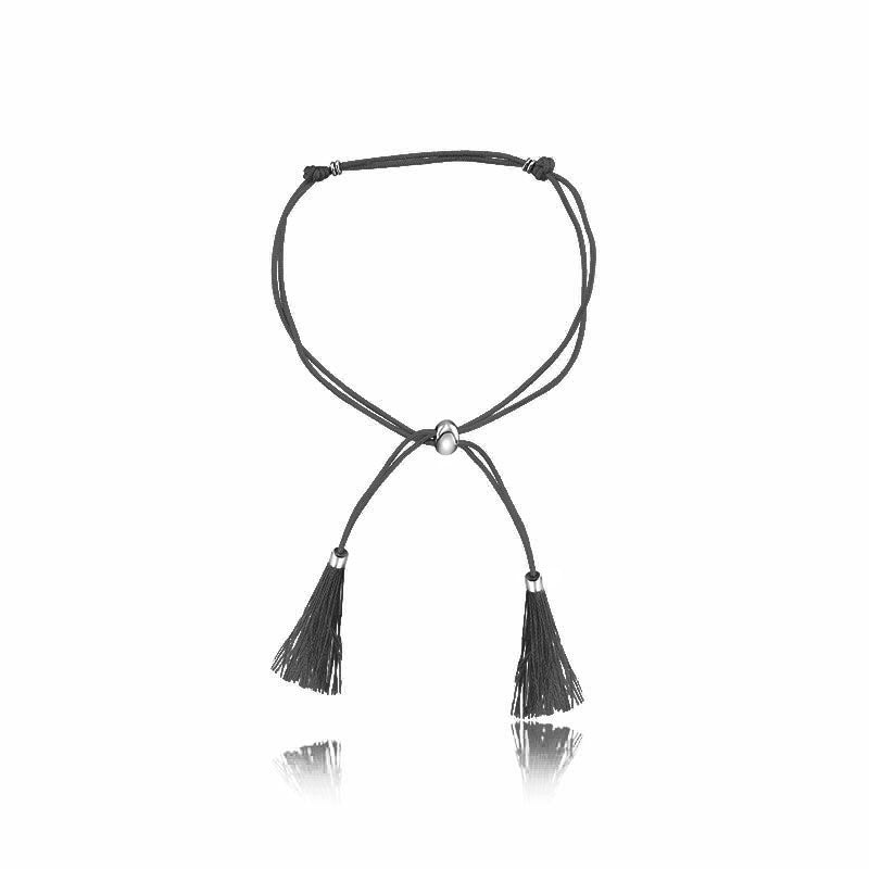 18k Gold Dark Grey Tassel Bracelet with Gold Beads - Genevieve Collection