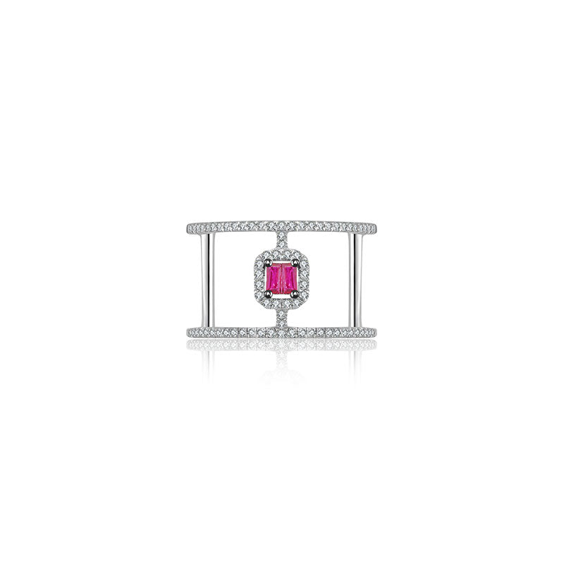 18k Gold Double Line Shape Ring with Ruby - Genevieve Collection