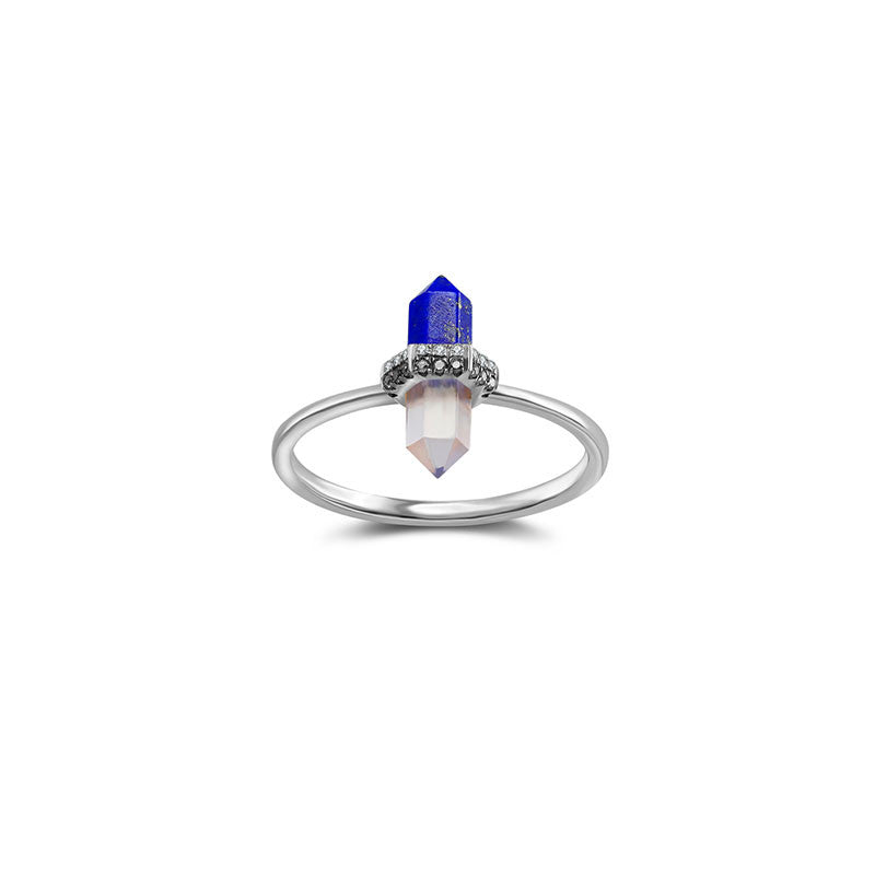 18k Gold Lapis And Quartz Diamond Ring - Genevieve Collection
