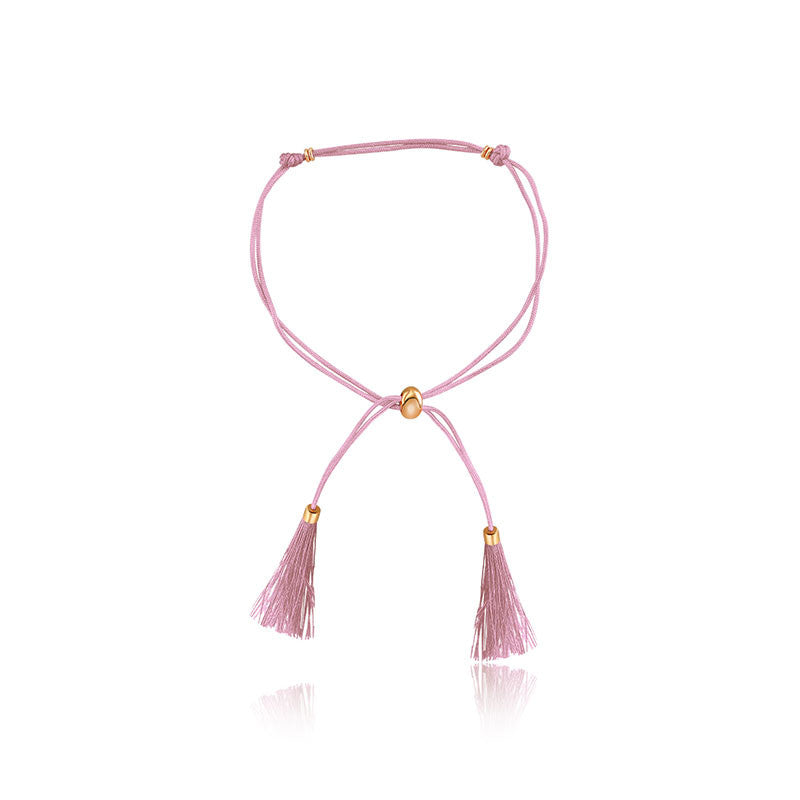 18k Gold Pink Tassel Bracelet with Gold Beads - Genevieve Collection