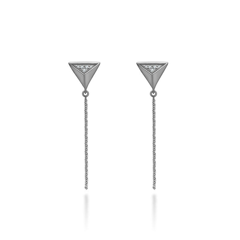 18k Gold Triangle Stud Chain To Post Back Diamond Earring - Genevieve Collection