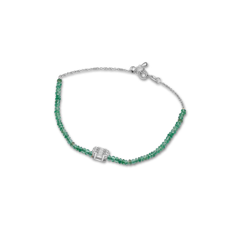 18k Gold Emerald Beaded with Square Shape Diamond Bracelet - Genevieve Collection