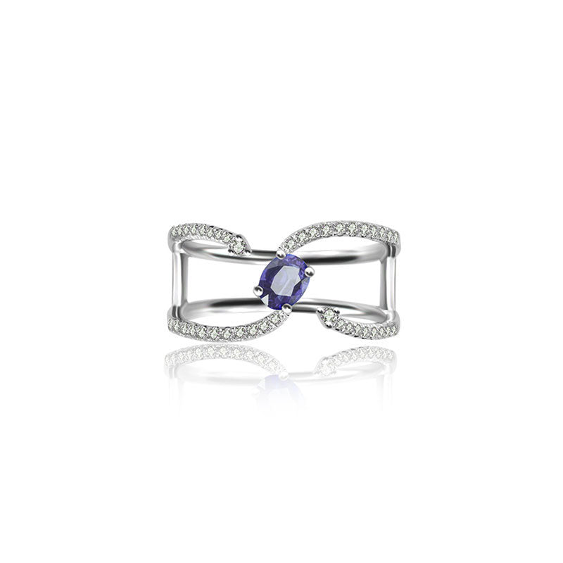18k Gold Single Sapphire Connected Diamond Ring - Genevieve Collection