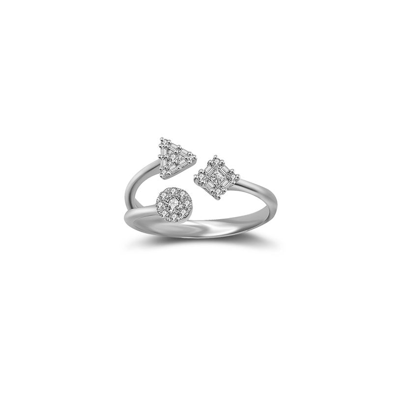 18k Gold Three Shape Diamond Open Ring - Genevieve Collection