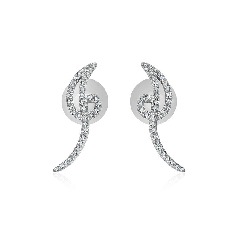 18k Gold Script Letter "I" Diamond Earring - Genevieve Collection