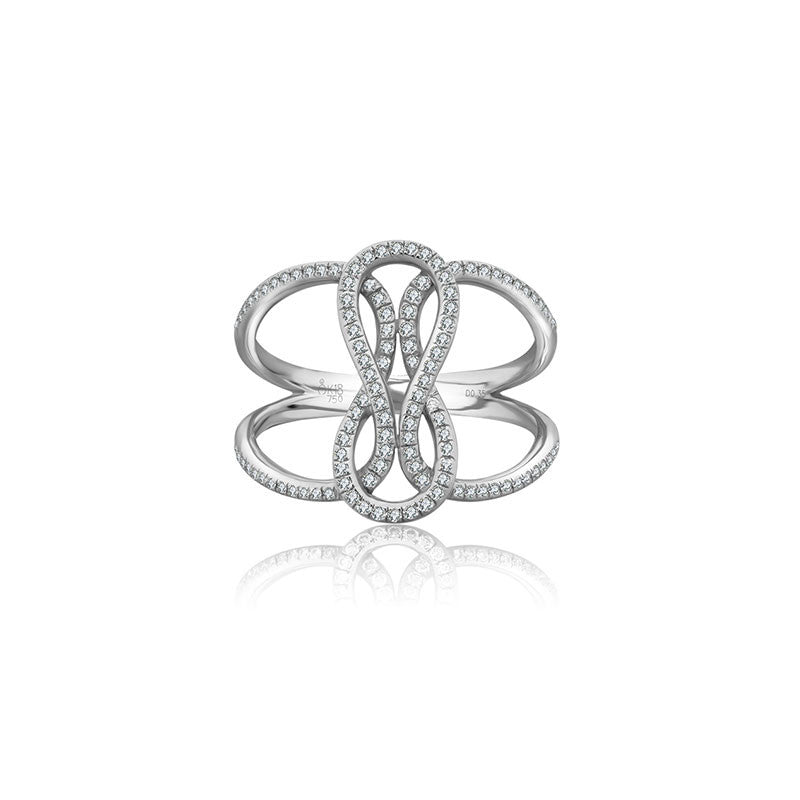 18k Gold Curved Loop Diamond Ring - Genevieve Collection