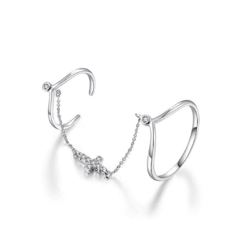 18k Gold Cross Chain Connection Ring - Genevieve Collection