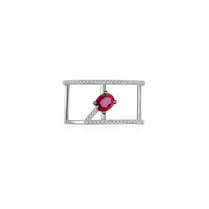 18k Gold Diamond Double Ring with Ruby - Genevieve Collection