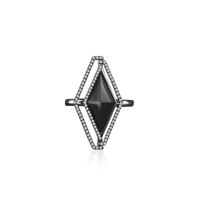 18k Gold Black Onyx Diamond Ring - Genevieve Collection