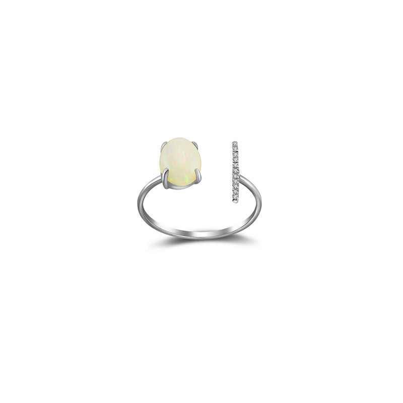 18k Gold Opal Open Diamond Ring With Vertical Line Shape - Genevieve Collection