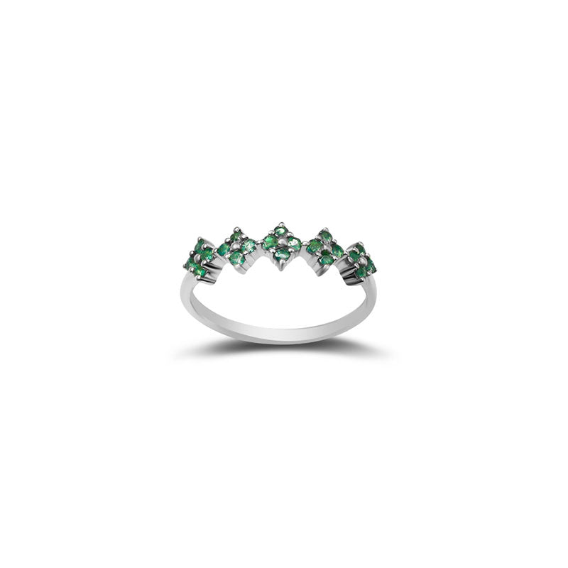 18k Gold Square Pattern Emerald Ring - Genevieve Collection