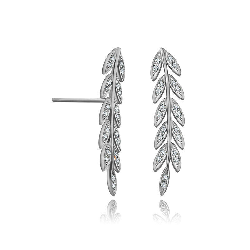 18k Gold Diamond Greek Leaf Upward Earring - Genevieve Collection