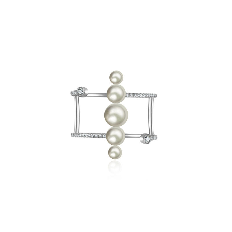 18k Gold Pearl Double Open Diamond Ring - Genevieve Collection