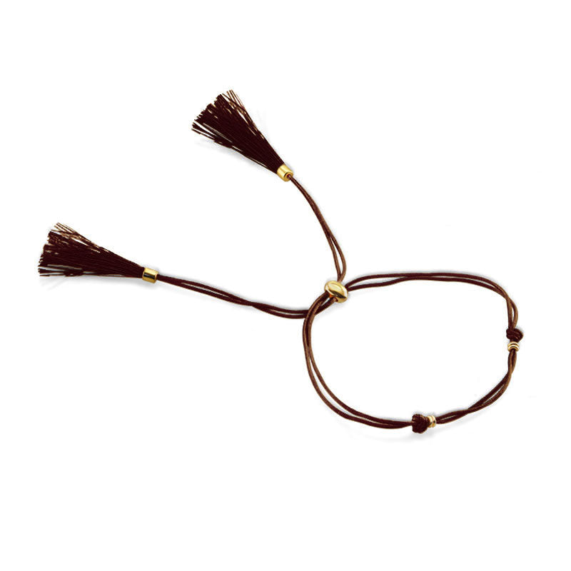 18k Gold Dark Brown Tassel Bracelet with Gold Beads - Genevieve Collection