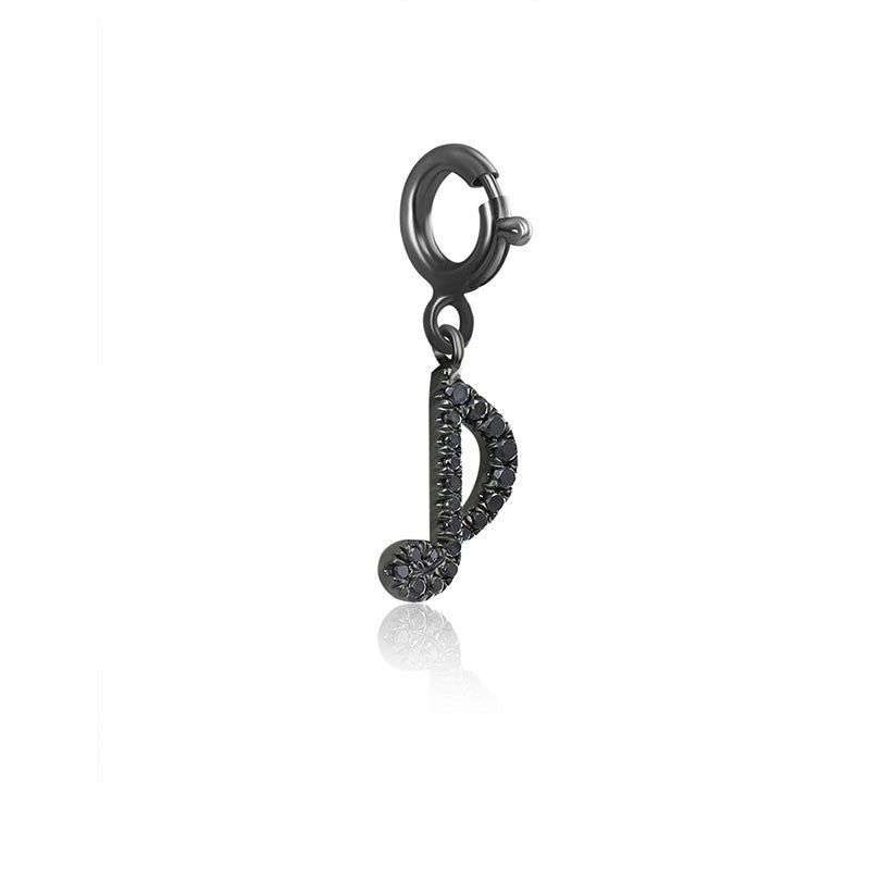 18k Gold Eighth Note Sign Black Diamond Charms - Genevieve Collection