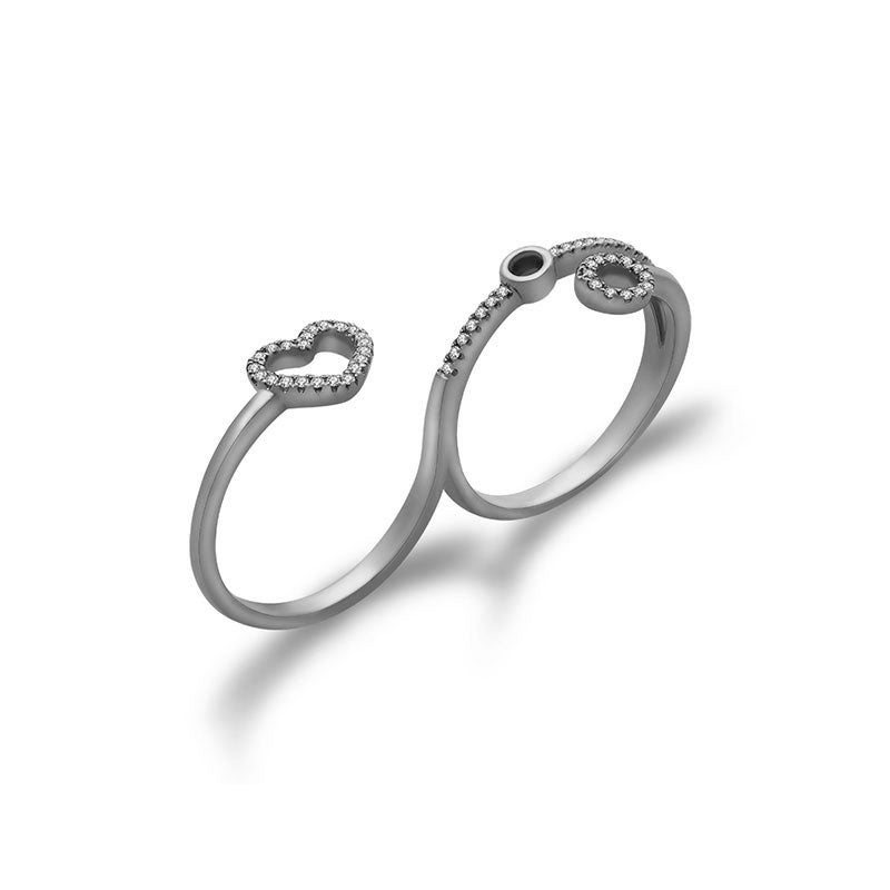 18k Gold Free Flow Heart Double Ring - Genevieve Collection
