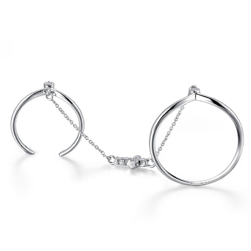 18k Gold Cross Chain Connection Ring - Genevieve Collection
