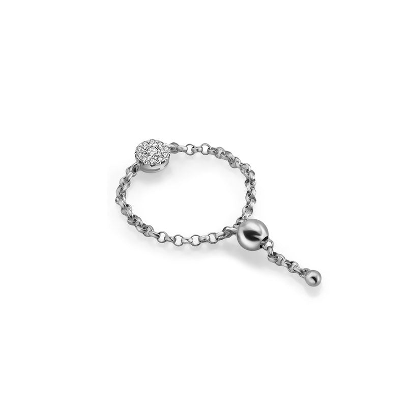 18k Gold Round Shape Diamond Adjustable Chain Ring - Genevieve Collection