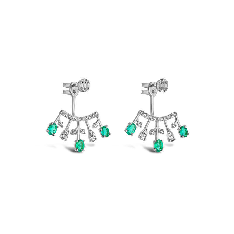 18k Gold Diamond Ear Jacket with Emerald - Genevieve Collection