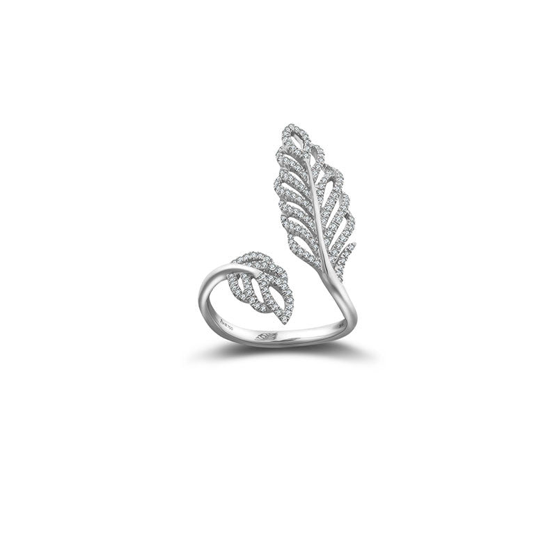 18k Gold Leaf Shape Open Diamond Ring - Genevieve Collection