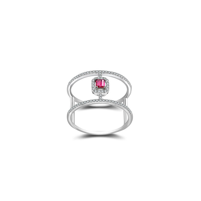 18k Gold Double Line Shape Ring with Ruby - Genevieve Collection