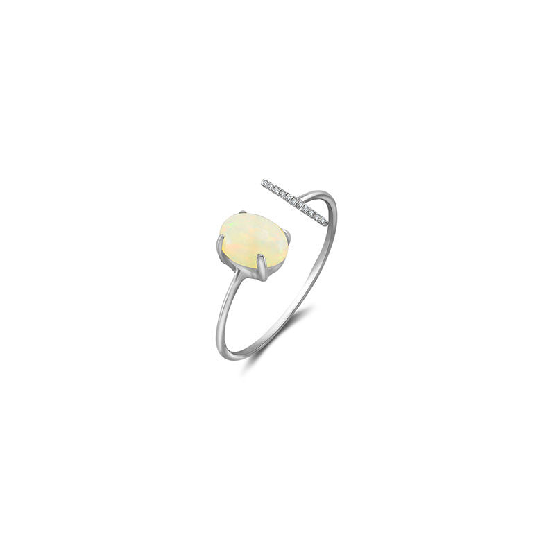 18k Gold Opal Open Diamond Ring With Vertical Line Shape - Genevieve Collection