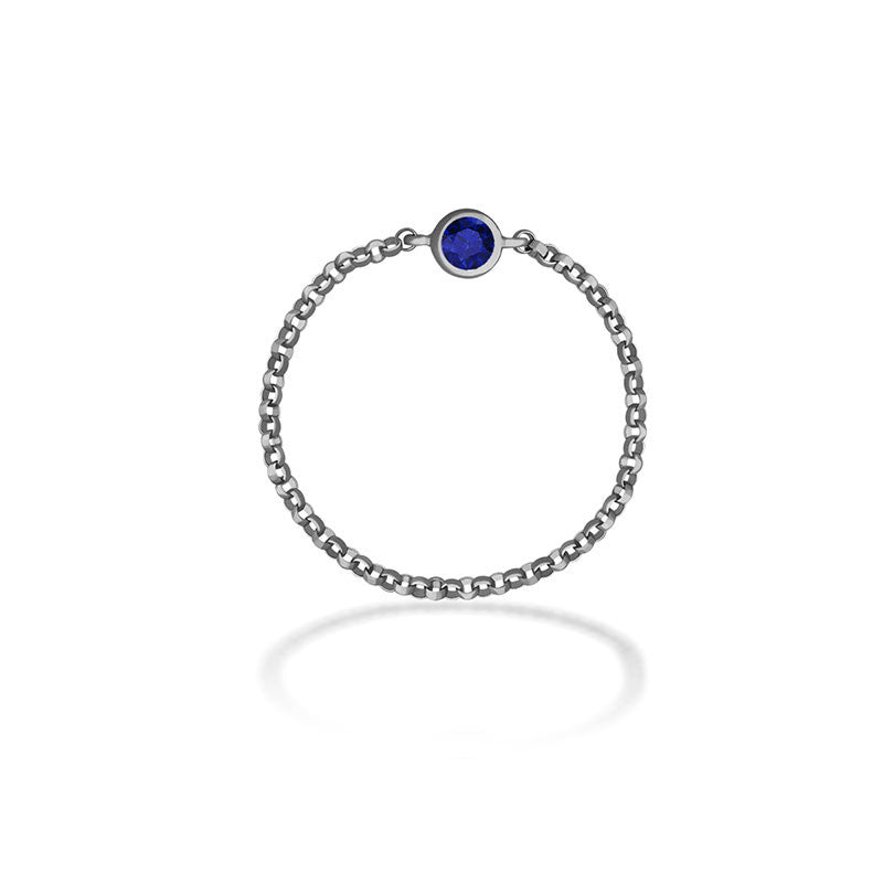 18k Gold September Birthstone Sapphire Chain Ring - Genevieve Collection