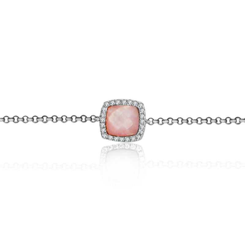 18k Gold Pink Shell Diamond Bracelet with Pink Tassel - Genevieve Collection