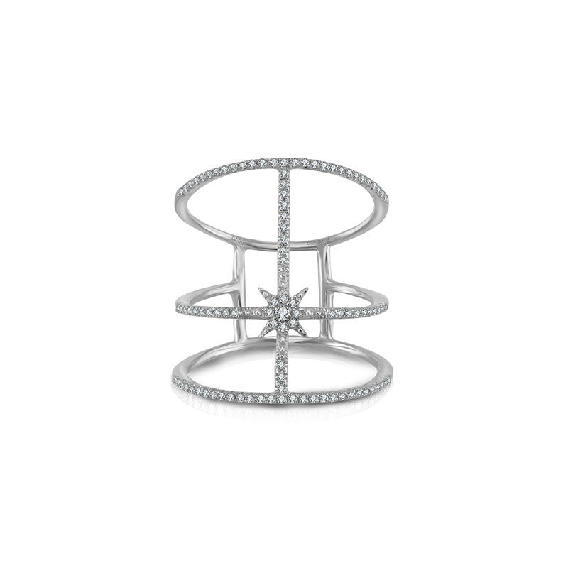 18k Gold Triple line Star Diamond Ring - Genevieve Collection