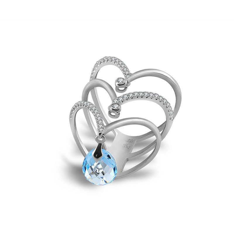 18k Gold Arrow Diamond Ring With Topaz - Genevieve Collection