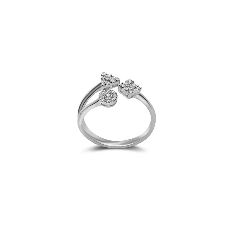 18k Gold Three Shape Diamond Open Ring - Genevieve Collection