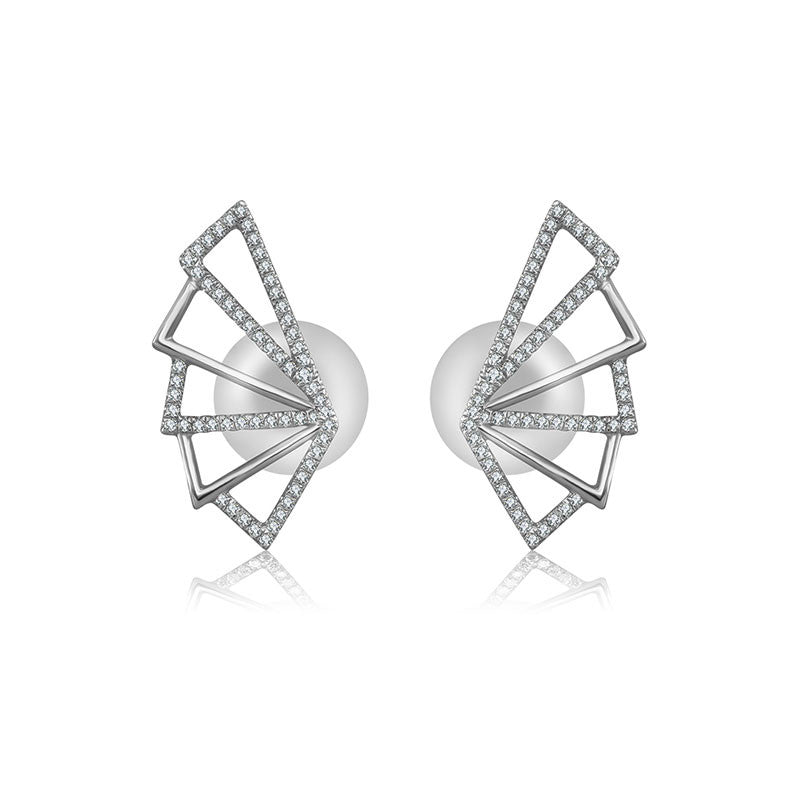 18k Gold Fan Shape Diamond Earring - Genevieve Collection
