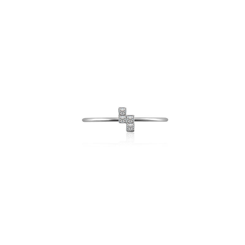 18k Gold Tetris Z-Block Diamond Ring - Genevieve Collection
