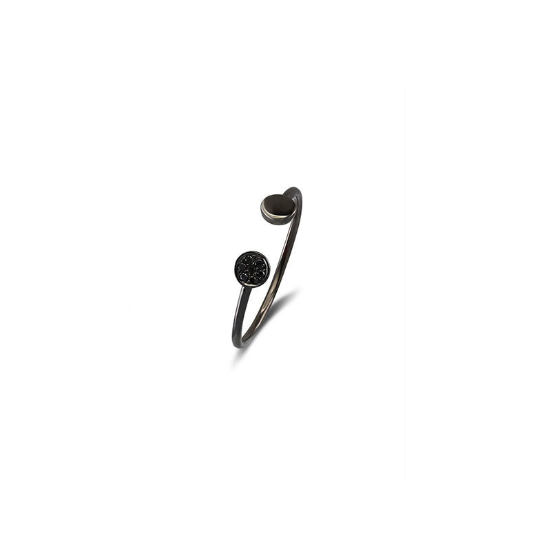 18k Gold Double Round Shape Black Diamond Ring - Genevieve Collection