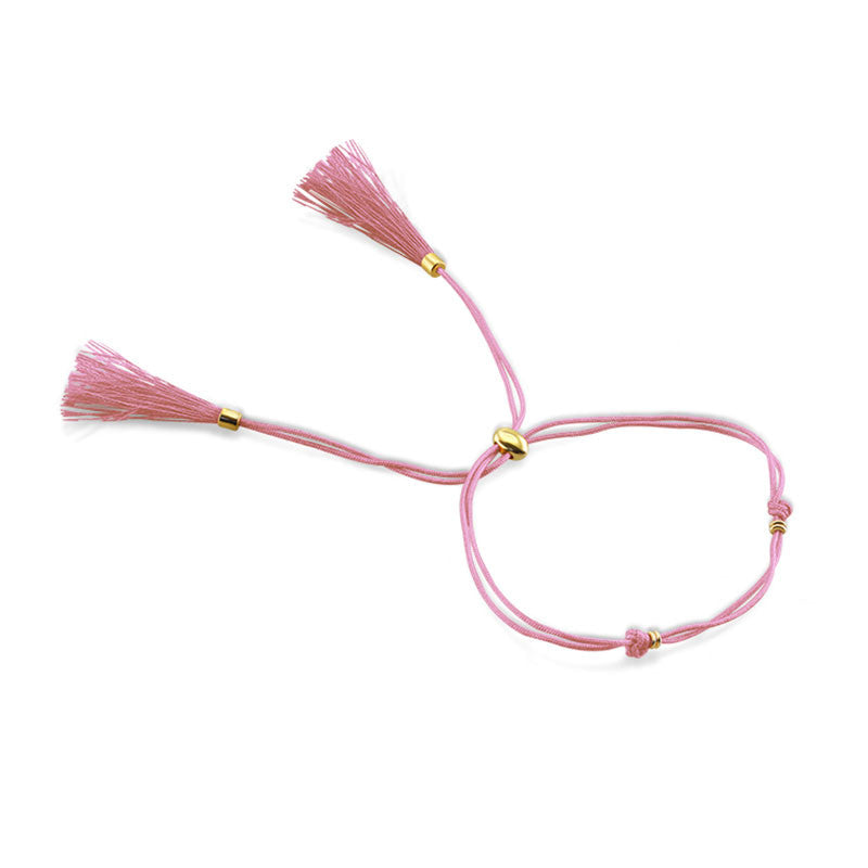 18k Gold Pink Tassel Bracelet with Gold Beads - Genevieve Collection