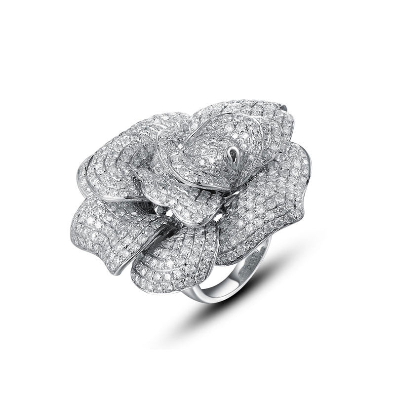 18k Gold Big Rose Diamond Ring - Genevieve Collection