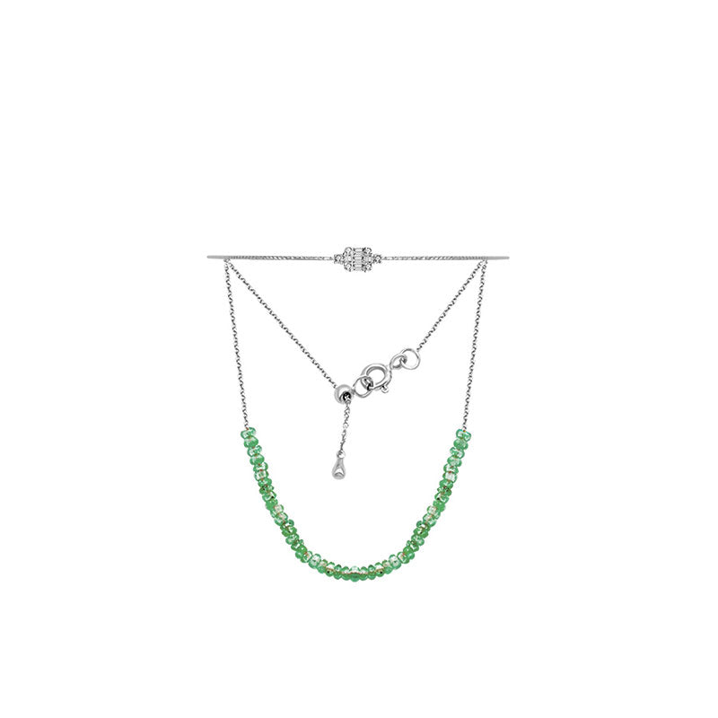 18k Gold Emerald Beaded Bracelet with Diamond Bangle - Genevieve Collection