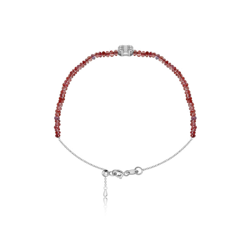 18k Gold Ruby Beaded with Square Shape Diamond Bracelet - Genevieve Collection