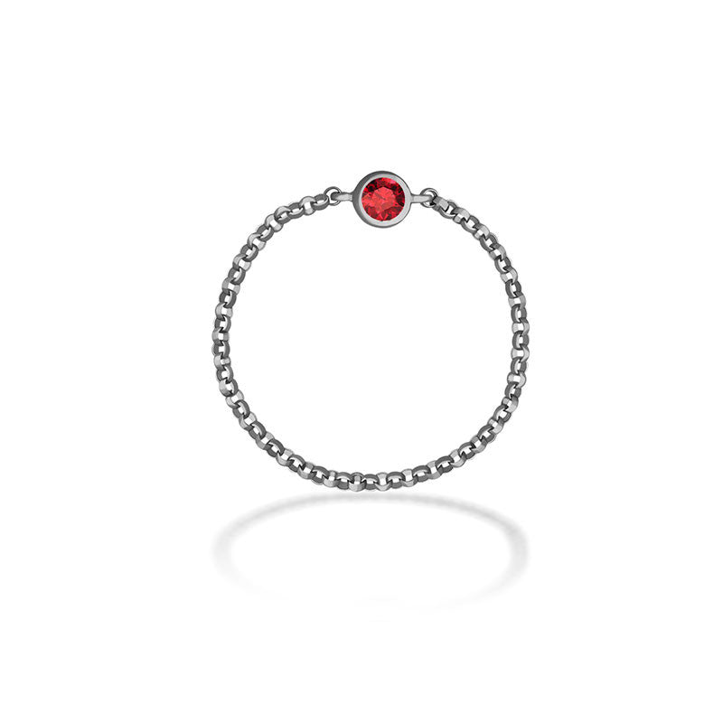 18k Gold July Birthstone Ruby Chain Ring - Genevieve Collection