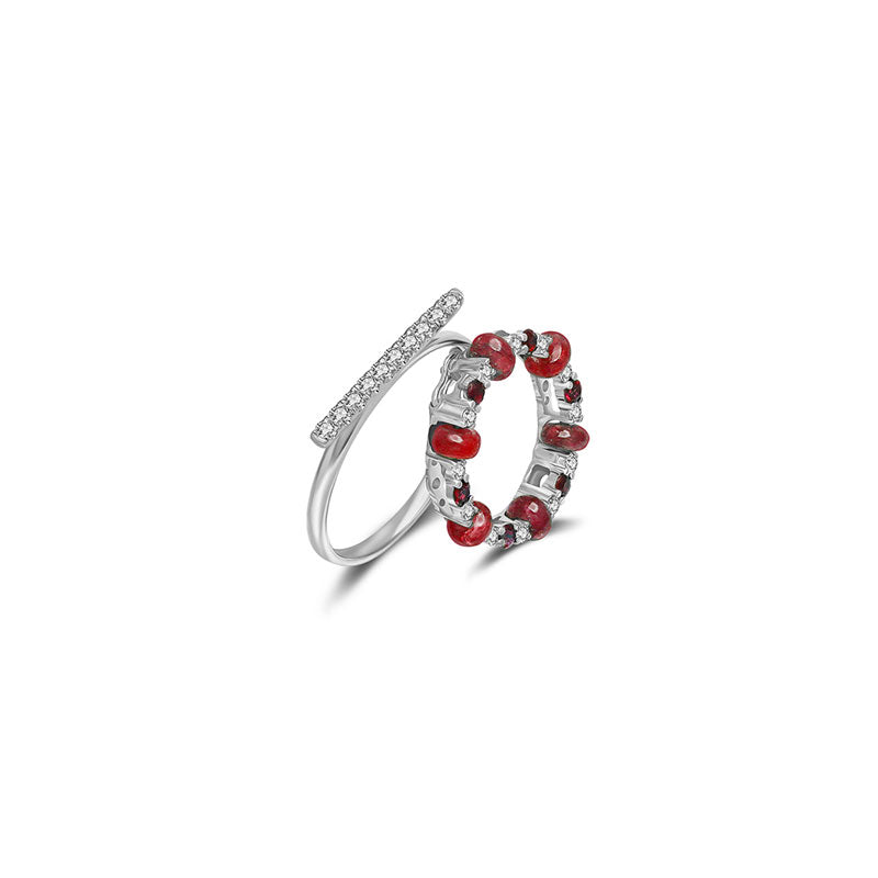 18k Gold 2 ways Beaded Ruby and Diamond Ring - Genevieve Collection